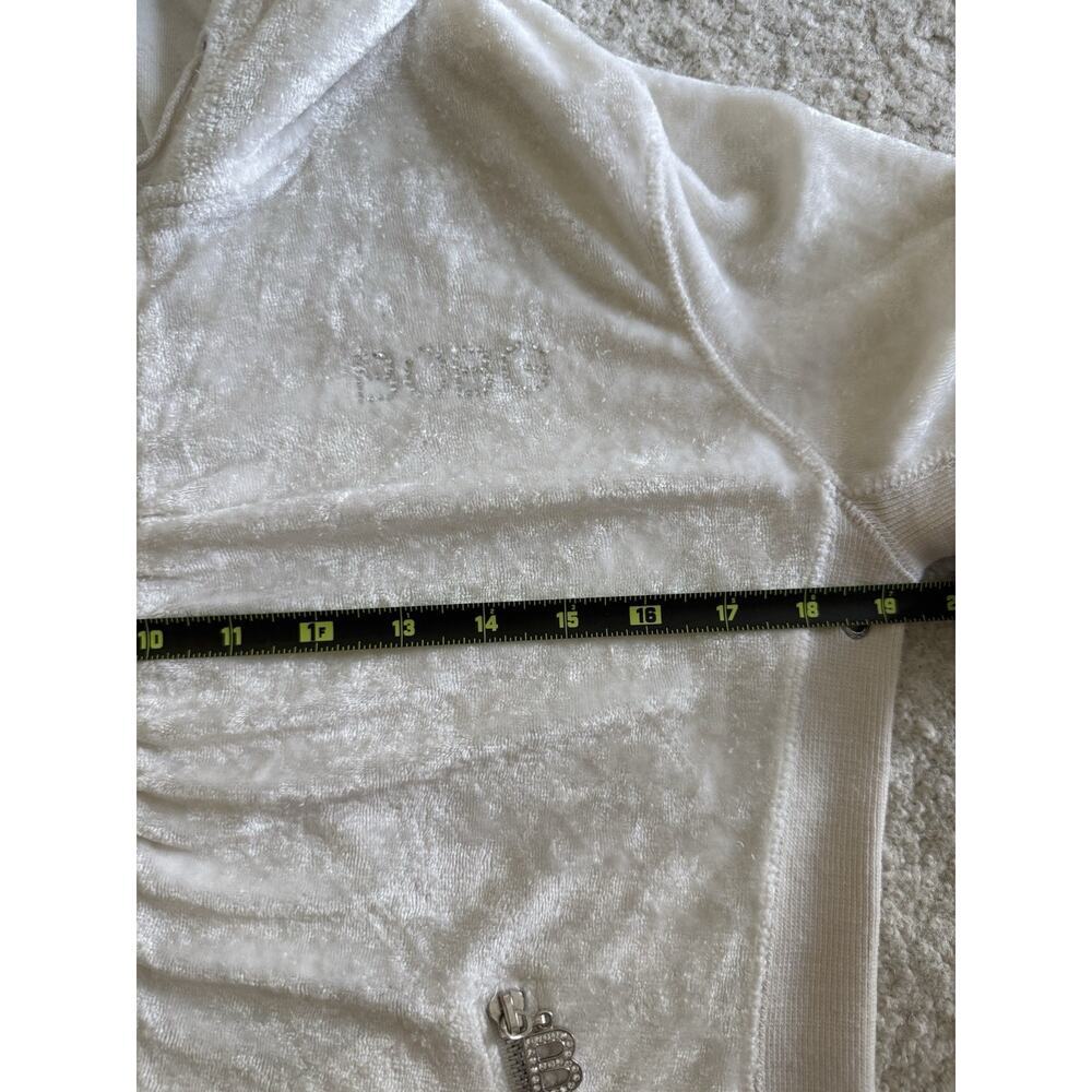 Y2K BCBG Velour Ivory Short Sleeve Rhinestone Bedazzled Hoodie L Trashy Bling - Picture 10 of 12